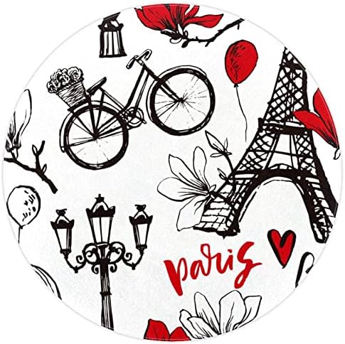 Llnsupply Grande tamanho 4 pés Round Kids Ranco de área de jogo Paris Eiffel Tower Bicicleta Love Padrão Berçário Raje