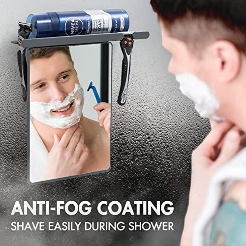 Taili Shower Mirror Fogless para barbear com suporte de barbear, sem perfuração e removível espelho grande e sem sucção