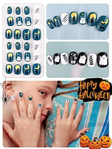 144pcs Halloween Pressione curta em unhas, False Nail Kids Capa completa unhas falsas Dicas de unhas artificiais