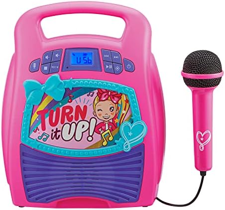 Ekids JoJo Siwa Bluetooth Karaoke Machine, portátil Bluetooth Party Speaker com microfone para crianças, palestrante com porta USB para tocar música
