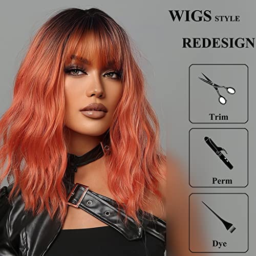 Insgogo curto bob laranja perucas vermelhas para mulheres com peruca sintética resistente ao calor para mulheres brancas Wigs