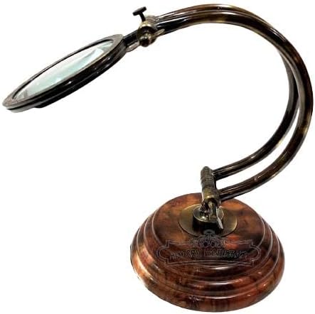 Lente de lupa antiga náutica lente de alta classe de lente ajustável com base de madeira de bronze base