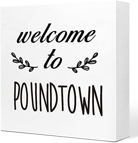 Bem -vindo à decoração da mesa de sinal de madeira de Poundtown, humor engraçado de quarto decorações de mesa de bloqueio de madeira para decoração de mesa de prateleira de quarto em casa