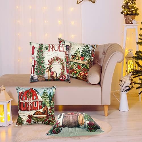 Capas de travesseiro de Natal 18x18 polegadas Conjunto de 4, covers de travesseiro de arremesso de Natal de estilo vintage, travesseiros