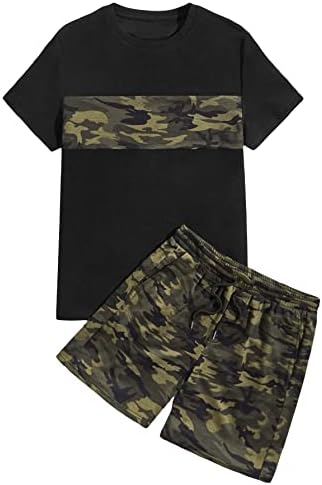 Roupa de 2 peças de gorglitter masculina de camuflagem camuflada de manga curta e shorts de manga curta