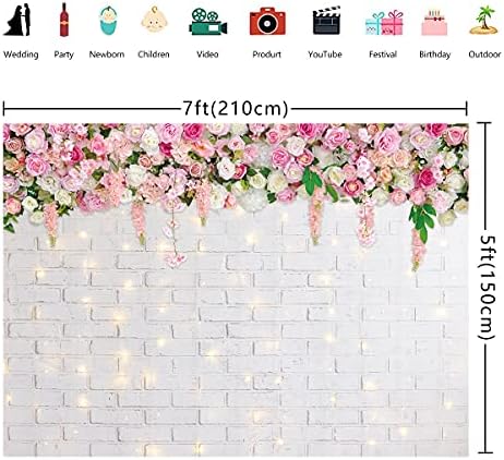Glitter White Brick Wall Flowers Penmopiografia para o dia das mães Fundamento de parede de flores para casamentos