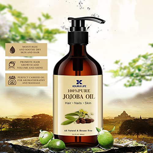 Óleo de Jojoba 33,8 oz puro e natural - Prensado a frio não refinado - Hexano & Chemical Free - Solução de óleo