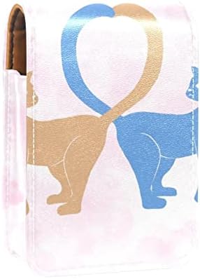 Caso de batom Oryuekan, bolsa de maquiagem portátil fofa bolsa cosmética, organizador de maquiagem do suporte do batom, casal de gatos de animais de desenho animado
