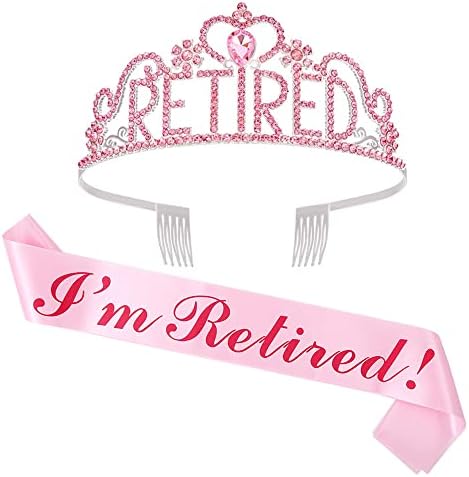 Gotgala Retirement Party Decorações de aposentadoria Presentes de aposentadoria para mulheres Tiara de aposentadoria e faixa Coroa de cristal de faixa rosa para mulheres Decorações de aposentadoria…