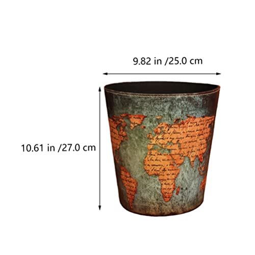 OPERITACX Lixo de couro vintage pode mapa mundial cesta de resíduos britânicos lixo de lixo retrô lixo de papel higiênico lixo