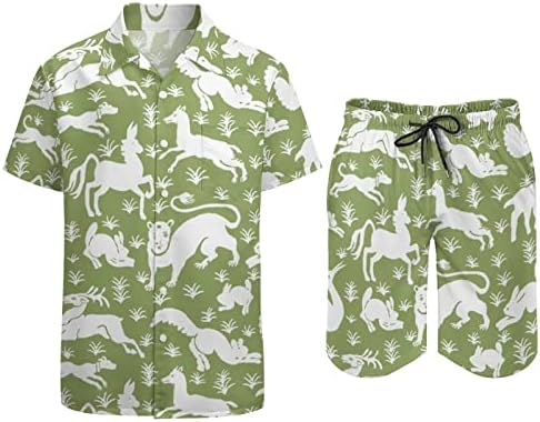 WeedKeycat Animal Wallpaper Roupfits de praia de 2 peças Button Hawaiian Down Camisa Manga curta e truncos