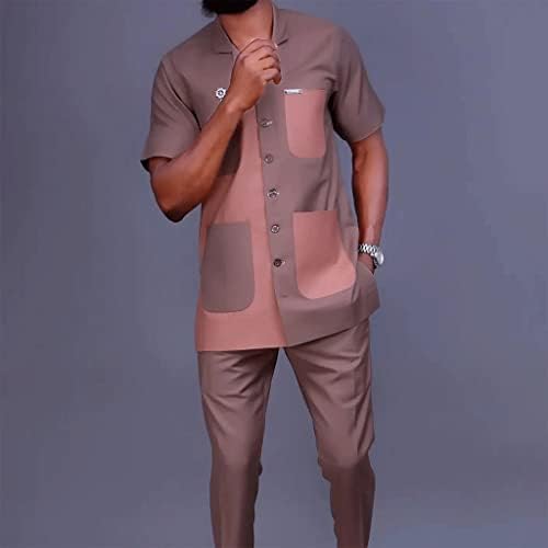 Xsion Men's African Shirt Terne Duas Peças Defina a camisa Dashiki e calça de manga curta Roupa de roupa de roupas tradicional Roupas