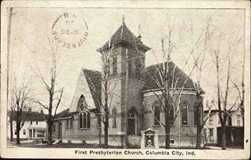 Primeira Igreja Presbiteriana Columbia City, Indiana em cartão postal antigo original