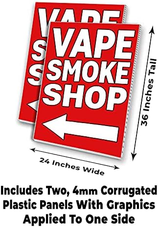 Vape Smoke Shop Left Arrow 4mm Planta de plástico corrugado, gráficos aplicados a 1 lado