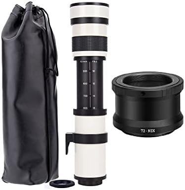 Jintu 420-800mm f/8.3 Lente de zoom de foco manual Compatível com a câmera Sony Nex E Mount Mirrorless A7R A7S A7RII A7RIII A9 A6600