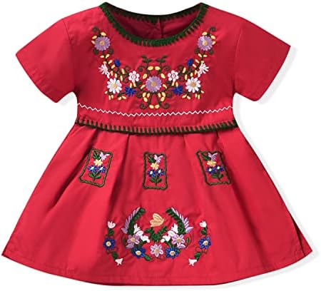 Aalizzwell Toddler Baby Girl Dress Bordeded Dress Ethnic Wear Sundress de Manga Curta