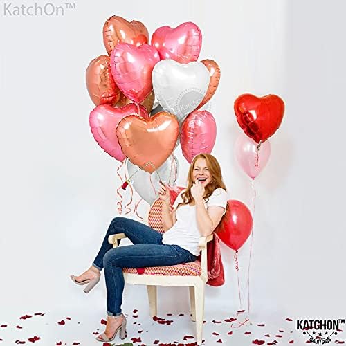 Katchon, balões de ouro rosa e rosa - 18 polegadas, pacote de 12 | Balões de coração metálico FOIL | Mylar Heart Balloons