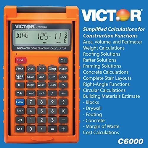 Calculadora de construção avançada do Victor C6000 com displays de casos de proteção em formas fracionárias ou dimensionais perfeitas para carpinteiros, renovadores, construtores, contratados, estimadores