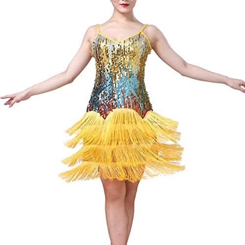 Vestido de dança latina com borla de lantejoulas para flapper flapper 1920s Fringe Gatsby Cocktail Vestres de noite de baile de dança figuraria Salsa cha cha