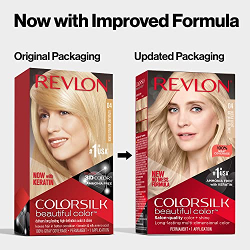 Cor de cabelo permanente por Revlon, tintura de cabelo loira permanente, Colorsilk com cobertura cinza, livre de amônia,