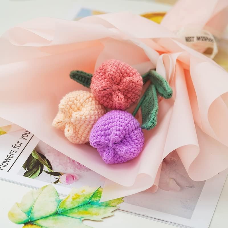 Walnuta Yarn Crochet Bouquet Pink Flowers Artificial Decor Home Wedding Party Home Acessórios