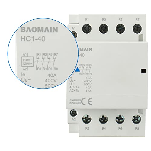 Contactor Baomain AC HC1-40 120V 40A Bobina 4 Pólo Normalmente fechado Controle universal de circuito Universal 35mm Montagem