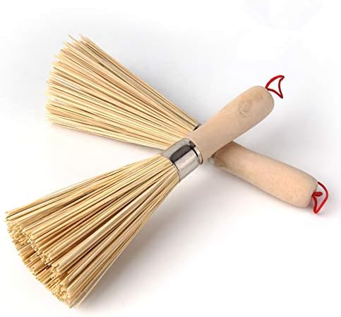 Brush sansheng 2 pacote wok de bambu, escova de limpeza de cozinha, escova de panela de cozinha de bambu, pincel de limpeza