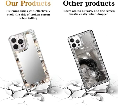 Caixa de espelho Bling Walaivgne Bling para iPhone 13 Pro Max, capa telefônica de spars shinestone ， a lente com posição precisa do orifício, airbag Airbag Anti-Fall Glitter Crystal Diamond Protection para mulheres meninas
