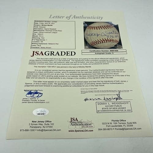 Lindo Mickey Mantle 536 Runs Home Runs Assinados Baseball JSA CoA Classificado Mint 9 - Bolalls autografados