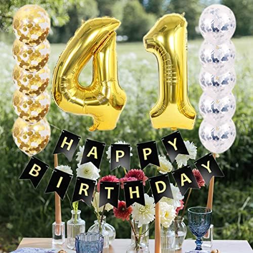 41º aniversário decoração de feliz aniversário Balão preto Balão de 41 anos de idade, hélio 40 ”Balões de ouro +