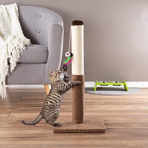 Petmaker Cat Scratching Post - Alto arranhador para gatos e gatinhos com corda e carpete sisal, brinquedo de mouse pendurado para reprodução