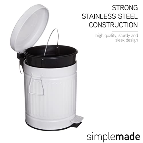 Lixo de etapa redondo simples - 5 litros / 1,3 galão - lixo de banheiro em aço inoxidável branco lata | Pequena lata de