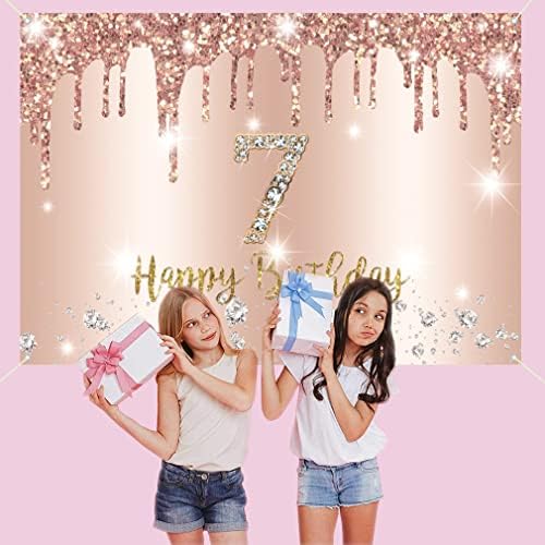 Feliz 7º aniversário decorações de banner de pano de fundo para meninas felizes 7 anos de tecido poster gilr aniversário