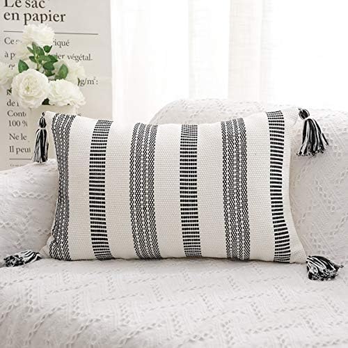 Seeksee listras preta e branca listras à mão Cantura retangular tampa de travesseiro, design elegante minimalista moderno