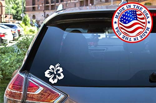 Gráficos do pôr -do -sol e decalques hibiscus Flores Hawaiian Vinyl Car Sticker Floral | Carros de caminhões Vans Laptop Walls | Branco | 5 x 5,5 polegadas | SGD000080