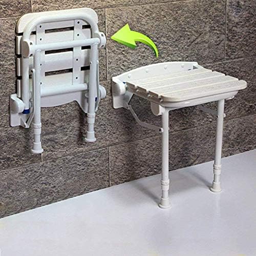 Cadeira de parede de madeira maciça do assento do chuveiro FXLYMR, cadeira de banca de banheiro de banheira montada no banheiro montada no chuveiro dobrável, com pernas de suporte, carga de 550 libras, 15 14,5, 18,7 Fixed, White