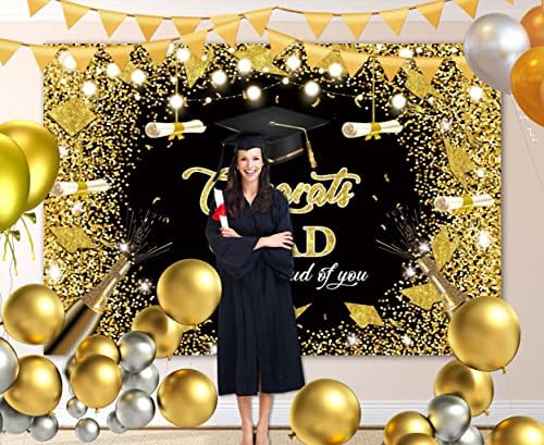 Caso -pano de graduação 2023 Parabéns Passo -pano de fundo do pano de formatura fotografia preto e dourado Glitter Glitter