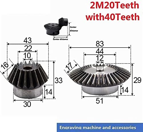 Koaius 1: 2 engrenagem chanfrada 2 módulo 20 dentes buraco de 10 mm + 40 dentes orifício interno 12mm 90 graus comutação de aço engrenagem