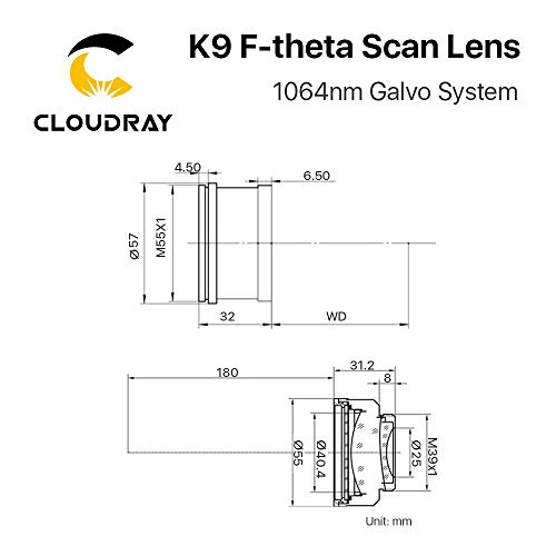 Cloudray 1064nm K9 Fibra F-teta Lente 50mm/63mm/105mm/130mm/170mm/220mm Área de trabalho para máquina de marcação de fibra