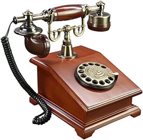Telefone de discagem rotativa, telefone com fio retro de madeira maciça, decoração de escritório em casa Telefone fixo vintage,