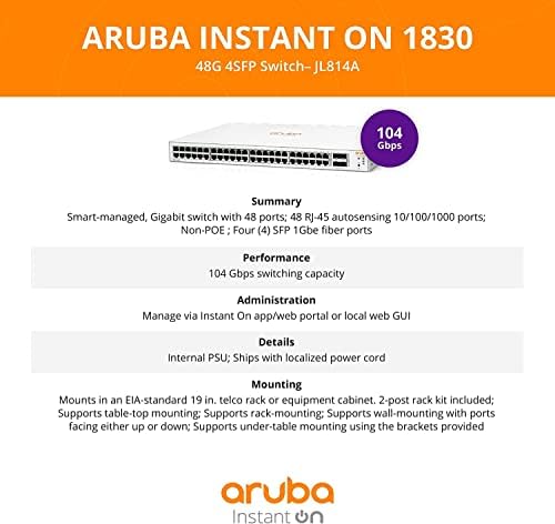 JL814AABA NOVO ARUBA Instant em 1830 48 portas GB Smart Switch US Cord