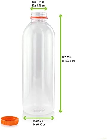 Packnwood 210bout501 - garrafa de estimação redonda com tampa laranja - garrafas de plástico redondo - garrafa de suco transparente para animais de estimação - garrafas descartáveis, garrafas seguras de alimentos com tampas - - w: 2,5, h: 7,75, 110 pcs