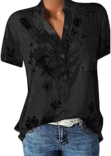 Button Button Down Camisa Algodão de manga curta Tops florais blusas de verão para mulheres camisa de moda BLUSAS DE MODA