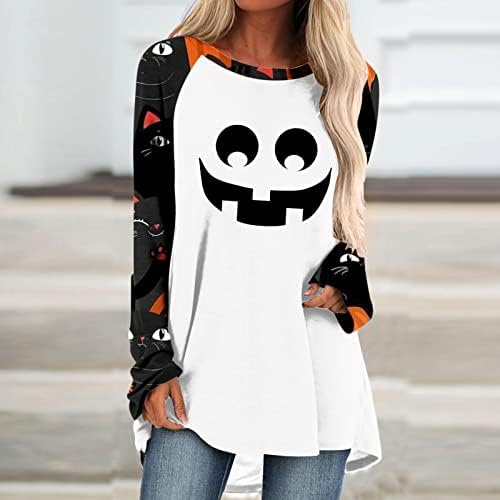 Sorto de Halloween para Mulheres Plus Tamanho Trajes de Manga Longa Tops Camisa de Pullover de Pumpkin Print