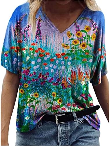 Senhoras de manga curta T camisetas de borboleta pintando blusas gráficas camiseta vneck casual verão outono t 7y