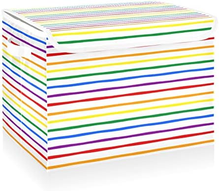 CATAKU Caixas de armazenamento dobrável com tampas de cor de arco -íris listras grandes caixas de armazenamento