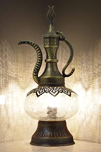 Lâmpada de jarro turco mozaísta, lâmpada de mesa de belisco em mosaico, antiga lâmpada de lâmpada de vidro decorativo boêmio
