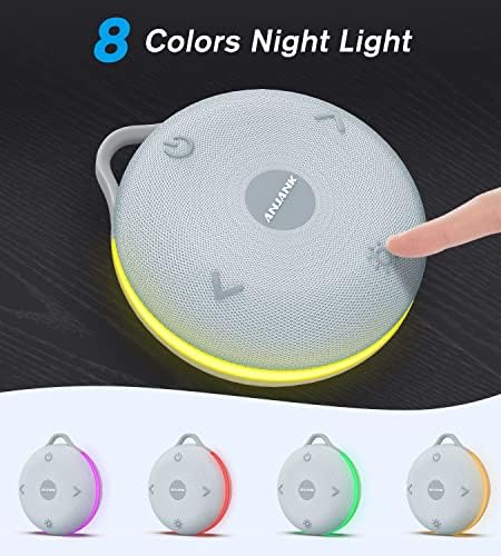 Máquina de ruído branco portátil para bebês dormindo | 8 luzes noturnas | 17 sons calmantes | USB recarregável |