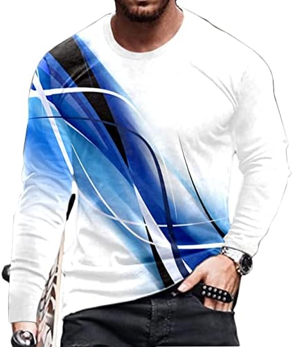 Designer camisas masculinas 3D Digital deslumbrado Impressão redonda do pescoço de manga longa Blusa de hidraturas de