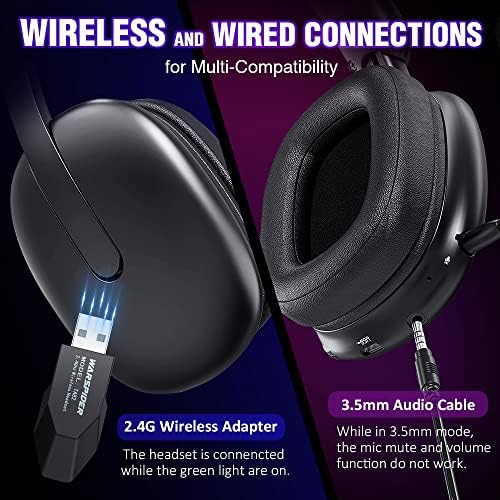 WOLFLAWS TA82 fone de ouvido sem fio com ruído destacável Microfone para cancelamento de ruído para PS5 PS4 PC, fones de ouvido Gamer